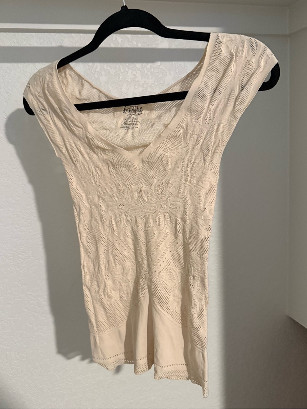 Free People Cream Crochet Scoop-Neck Cap Sleeve Tank